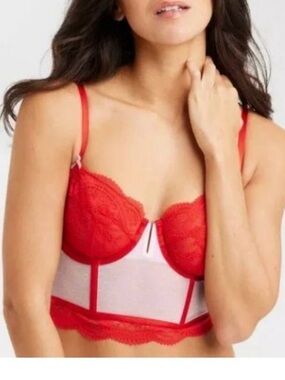 Auden Red Lace Longline Bra Bustier Women Size XL Feminine Romantic Sexy